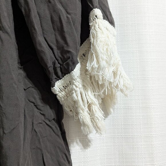 Off Shoulder Boho Top Frayed Sleeves Dark Grey Size S - Picture 3 of 8